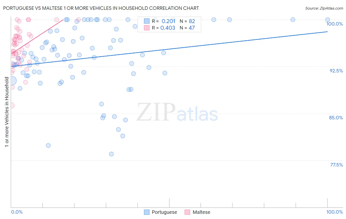 Portuguese vs Maltese 1 or more Vehicles in Household