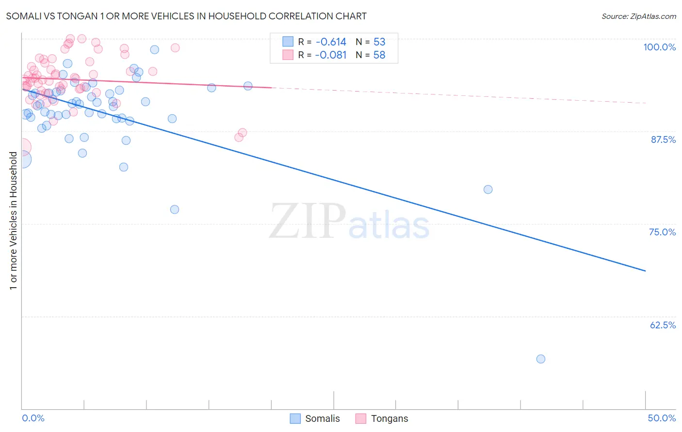 Somali vs Tongan 1 or more Vehicles in Household