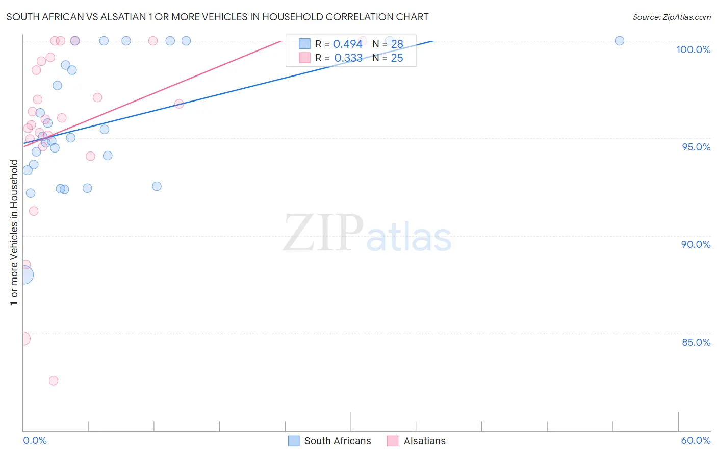 South African vs Alsatian 1 or more Vehicles in Household