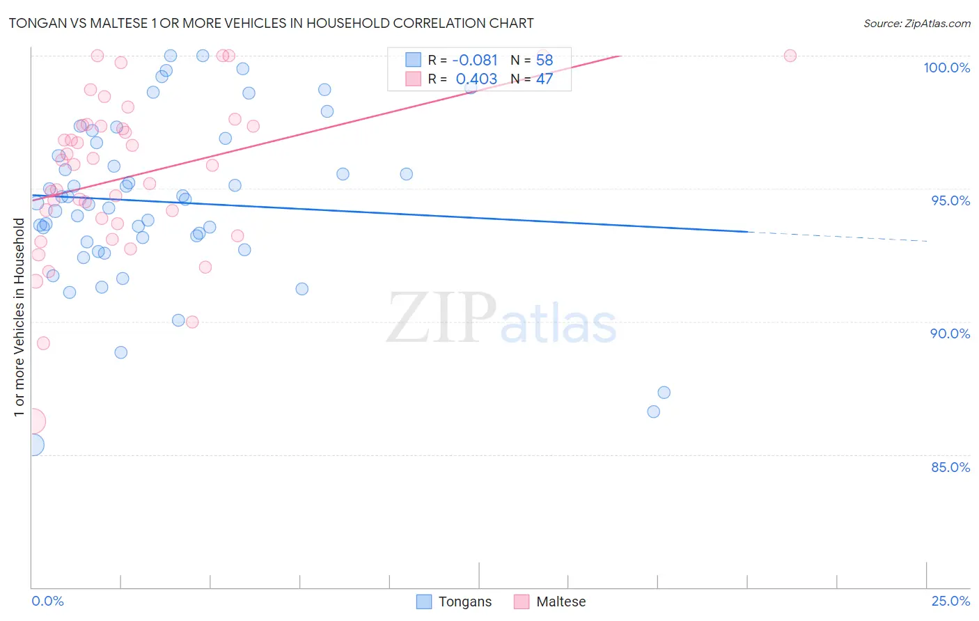 Tongan vs Maltese 1 or more Vehicles in Household