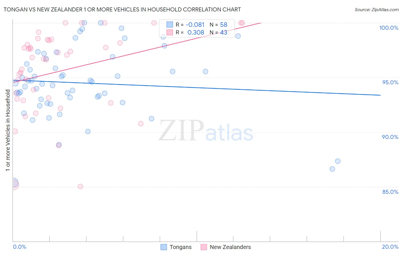 Tongan vs New Zealander 1 or more Vehicles in Household