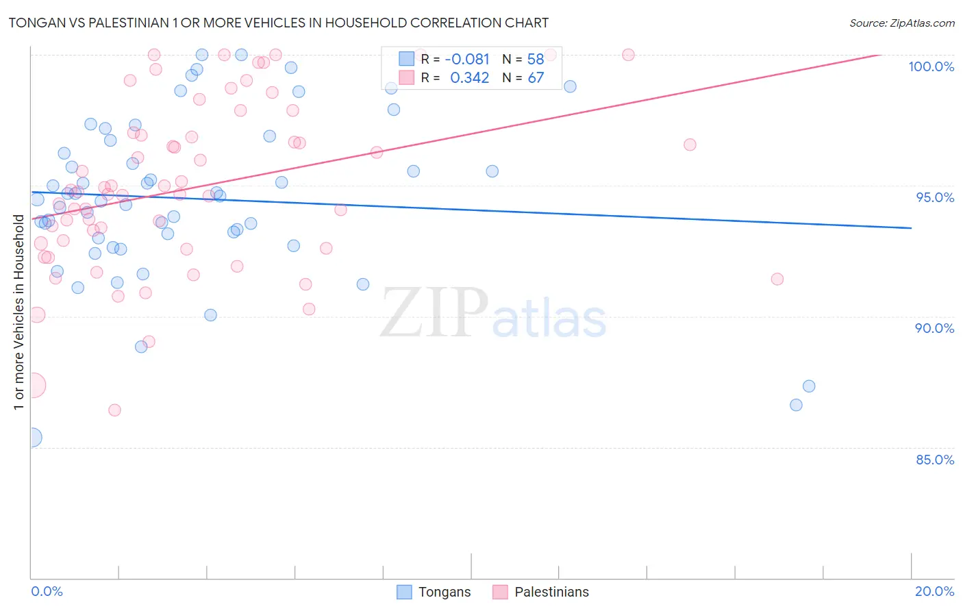 Tongan vs Palestinian 1 or more Vehicles in Household