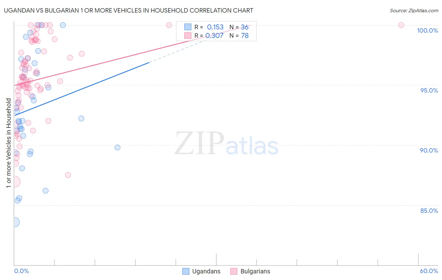 Ugandan vs Bulgarian 1 or more Vehicles in Household