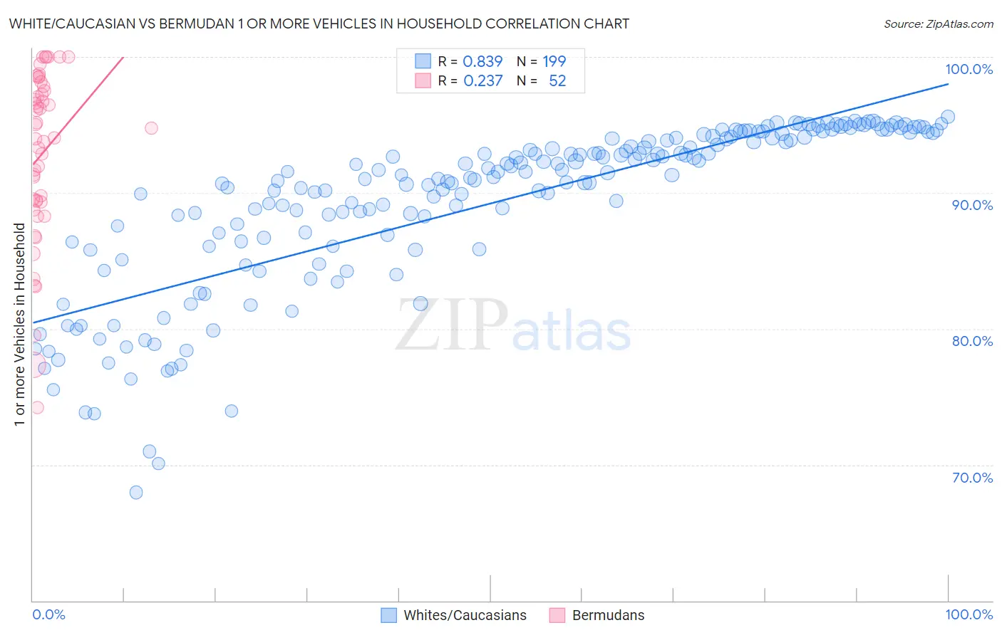 White/Caucasian vs Bermudan 1 or more Vehicles in Household
