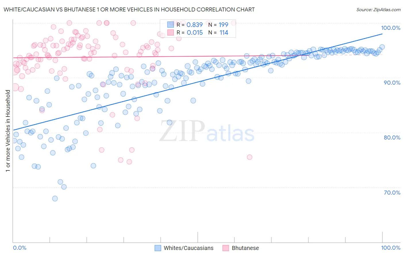 White/Caucasian vs Bhutanese 1 or more Vehicles in Household