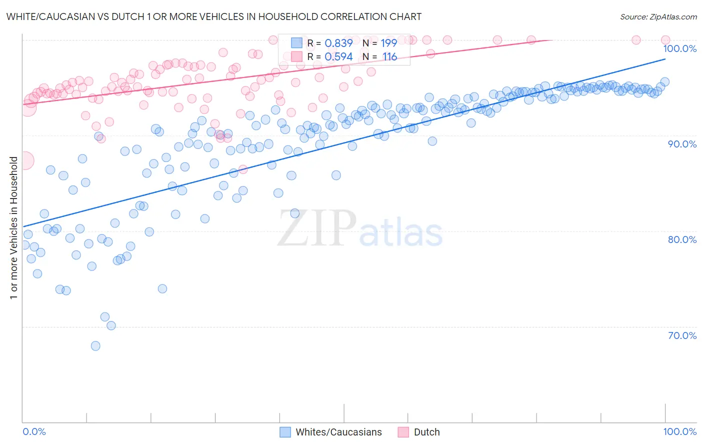 White/Caucasian vs Dutch 1 or more Vehicles in Household