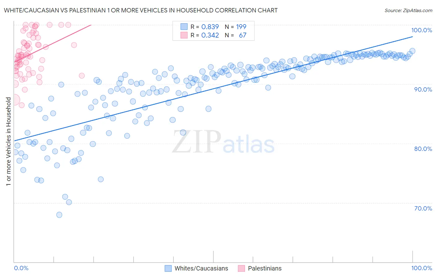 White/Caucasian vs Palestinian 1 or more Vehicles in Household