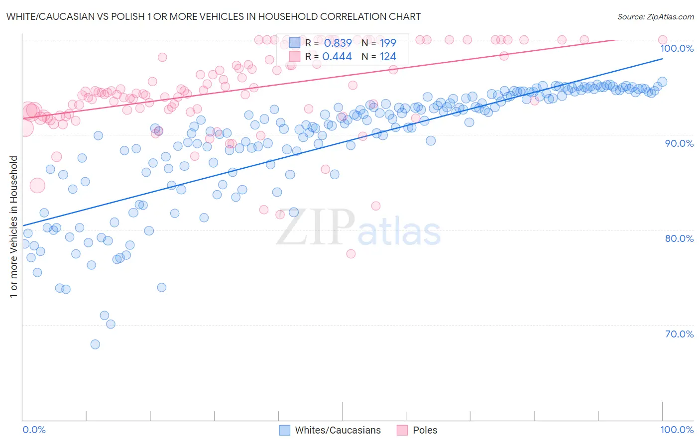 White/Caucasian vs Polish 1 or more Vehicles in Household