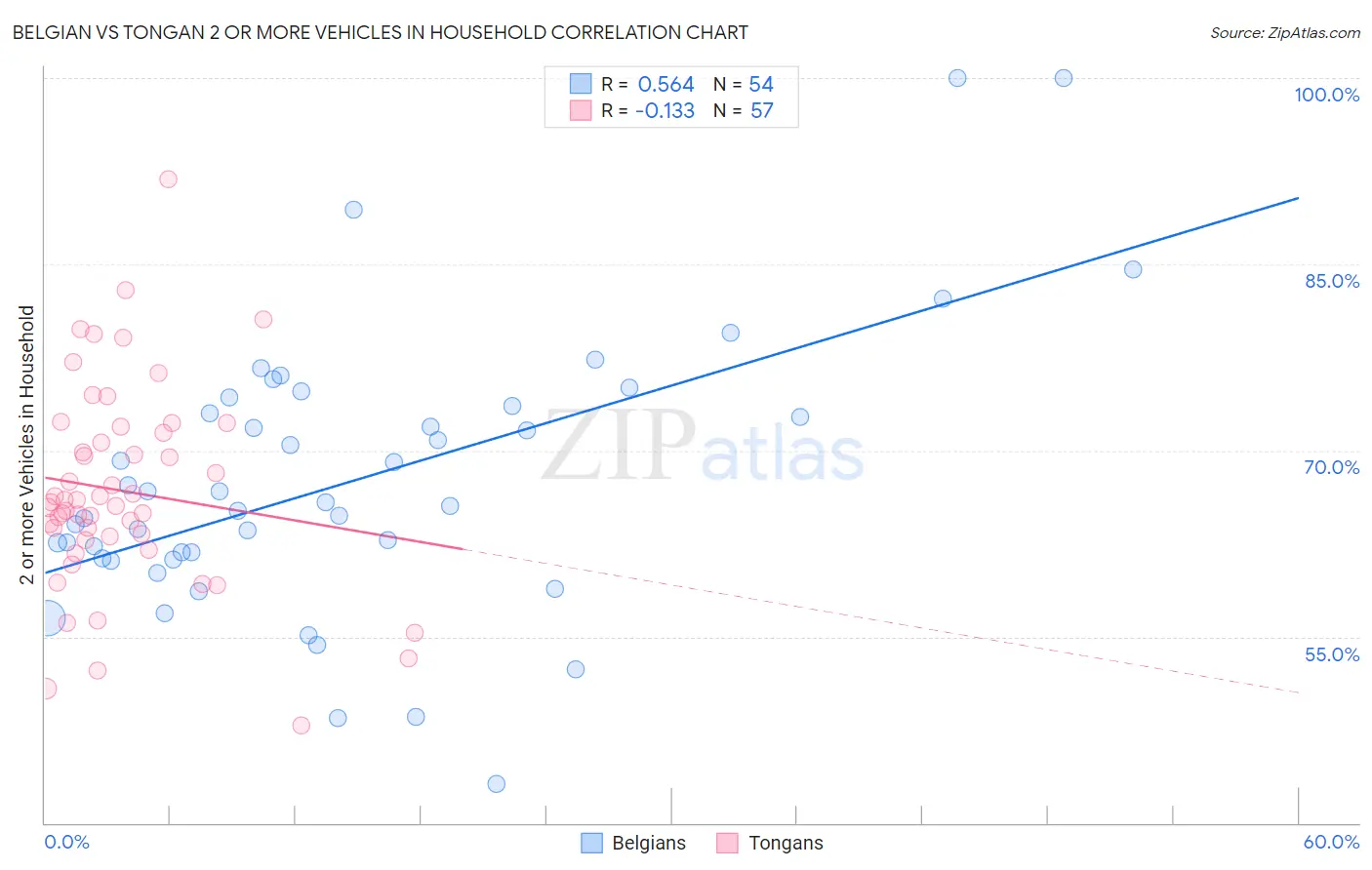 Belgian vs Tongan 2 or more Vehicles in Household