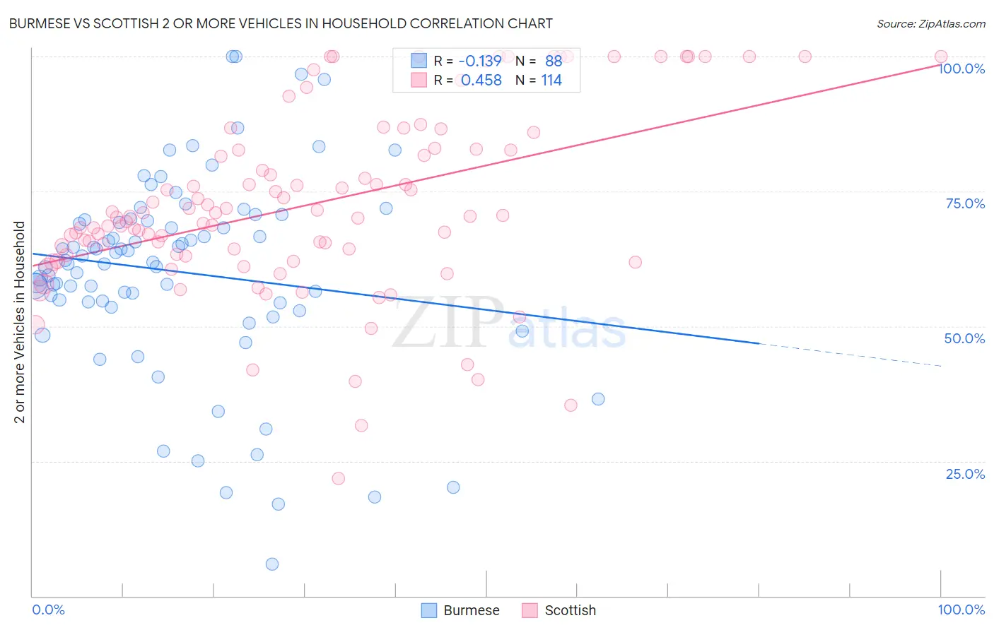 Burmese vs Scottish 2 or more Vehicles in Household