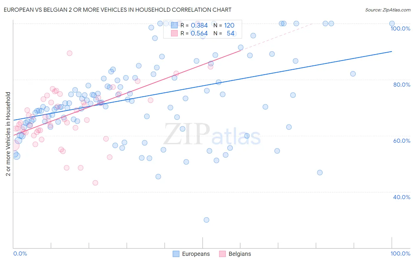 European vs Belgian 2 or more Vehicles in Household