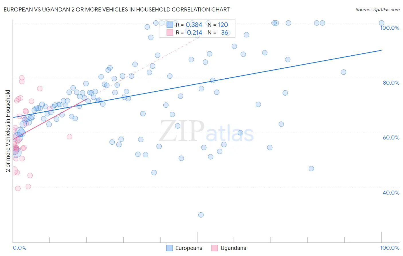 European vs Ugandan 2 or more Vehicles in Household