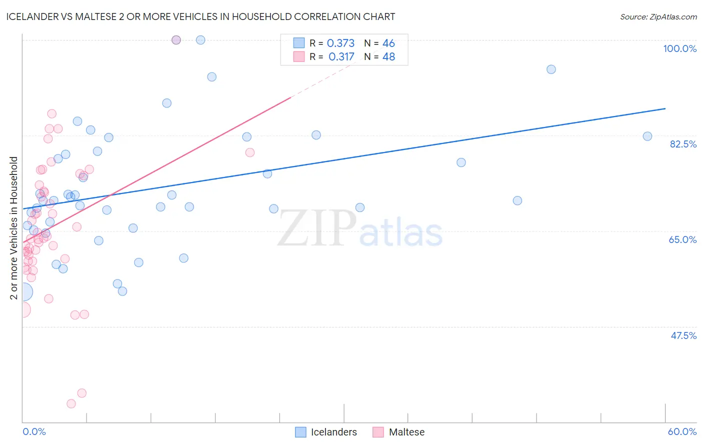 Icelander vs Maltese 2 or more Vehicles in Household