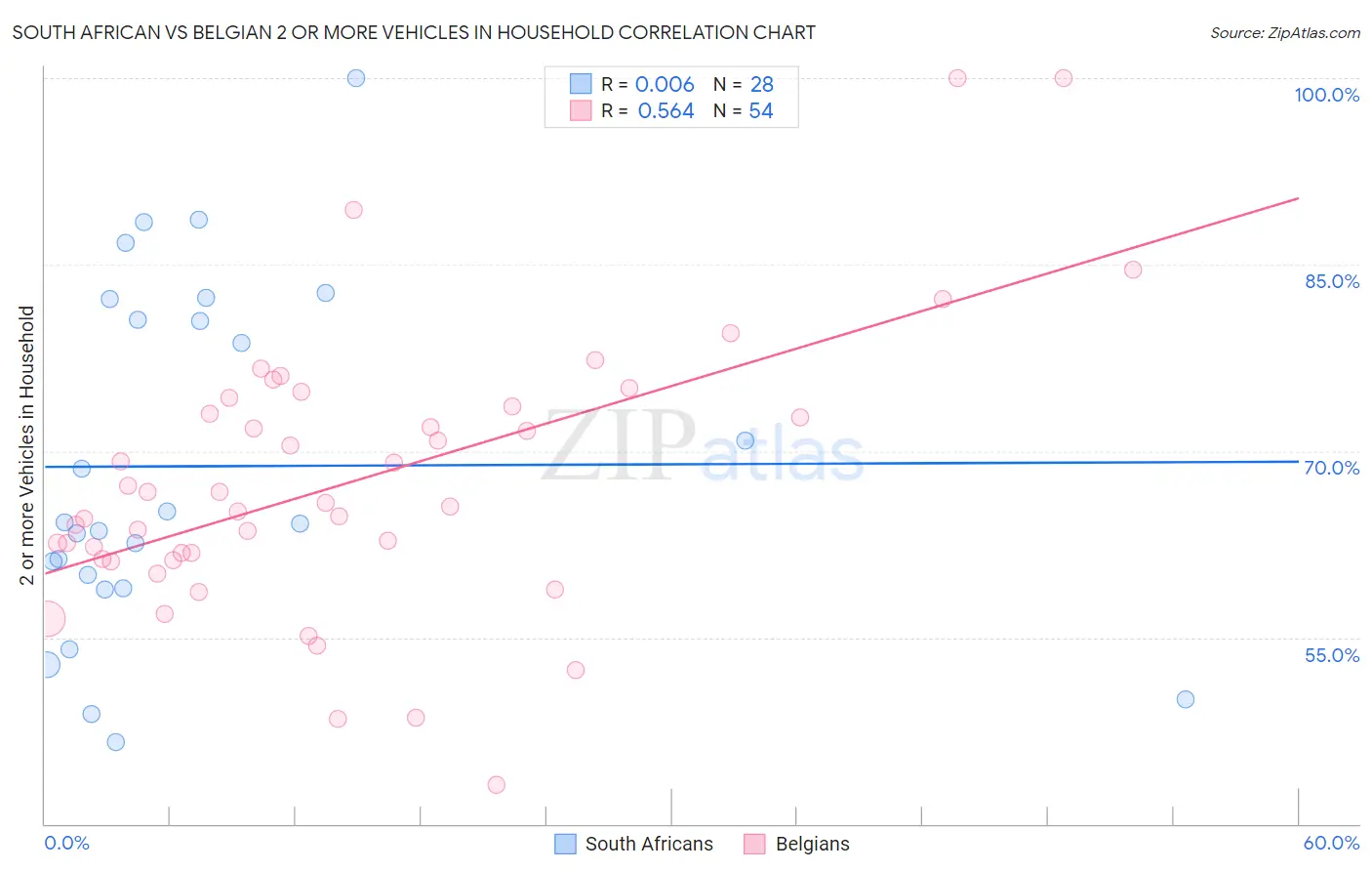 South African vs Belgian 2 or more Vehicles in Household