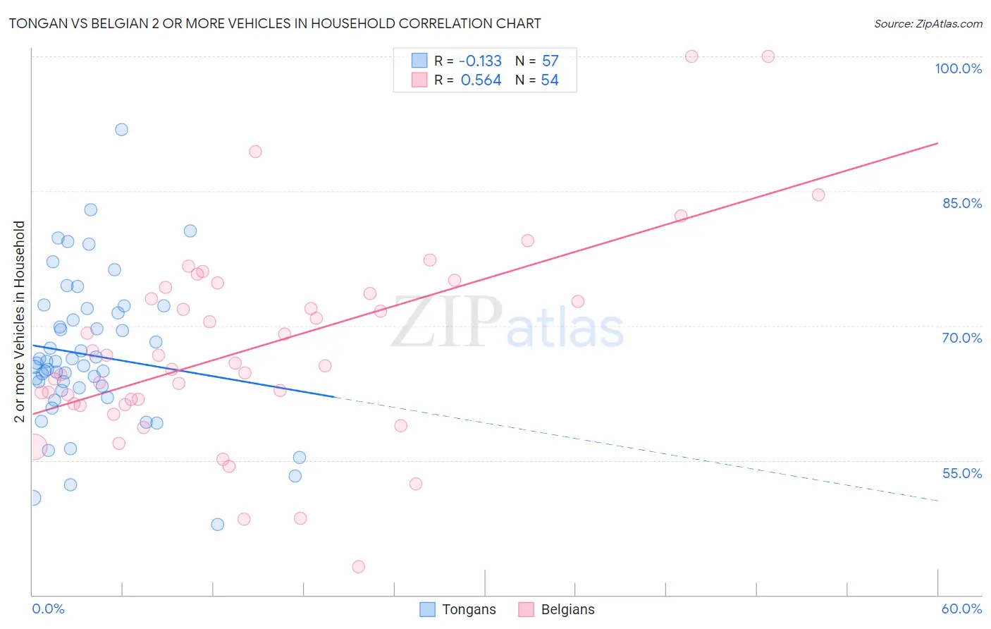 Tongan vs Belgian 2 or more Vehicles in Household