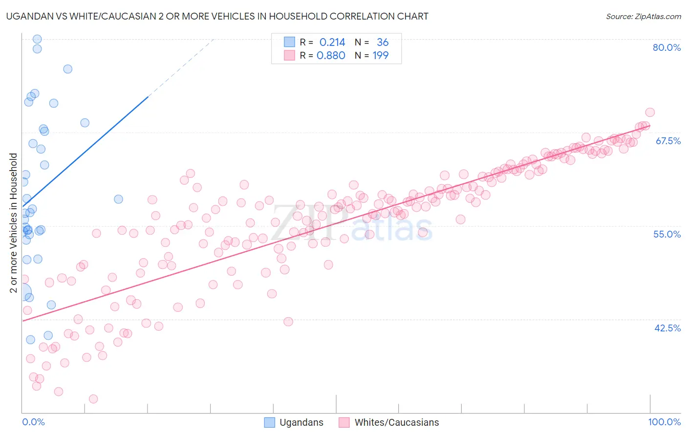 Ugandan vs White/Caucasian 2 or more Vehicles in Household