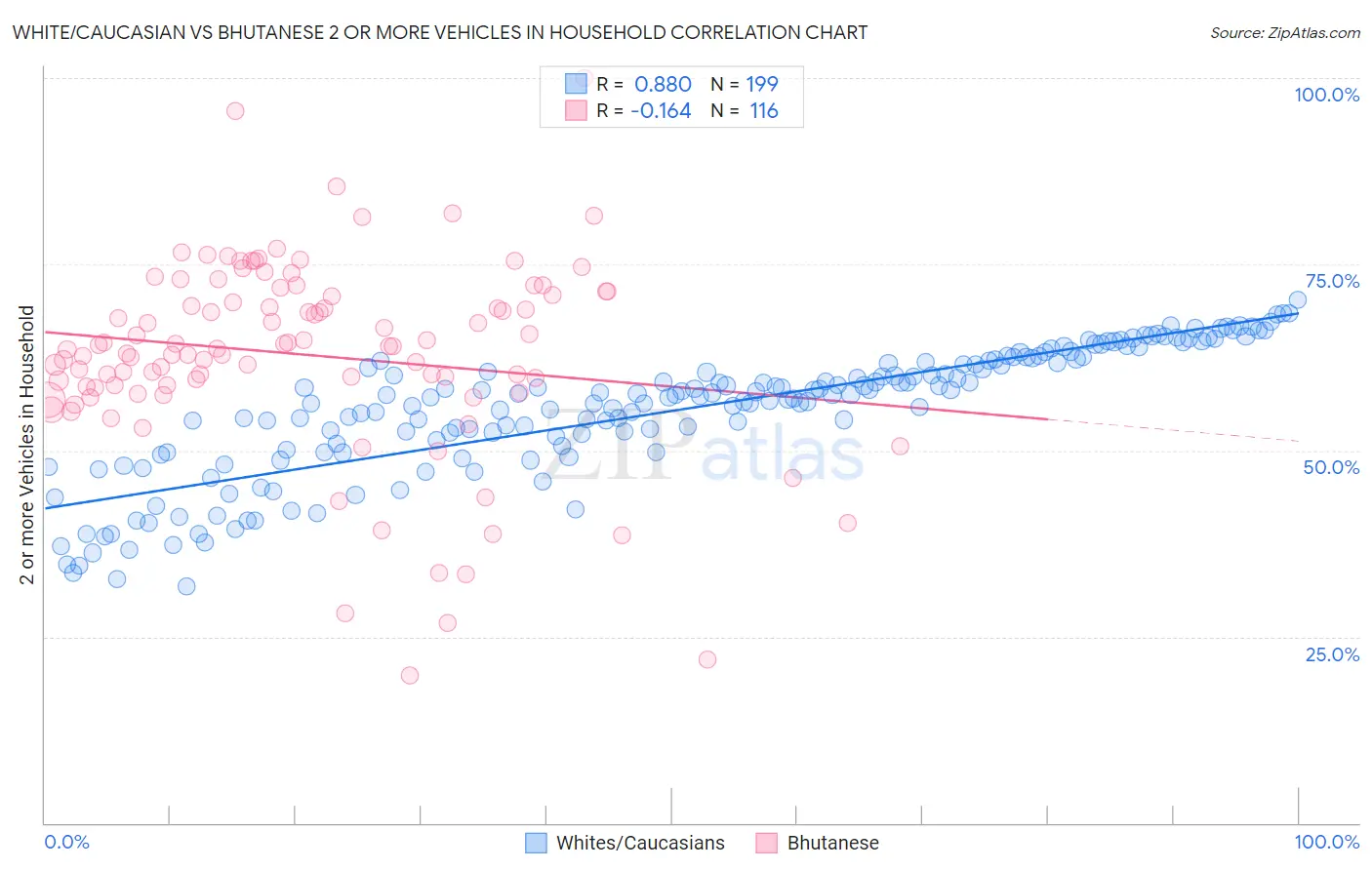 White/Caucasian vs Bhutanese 2 or more Vehicles in Household