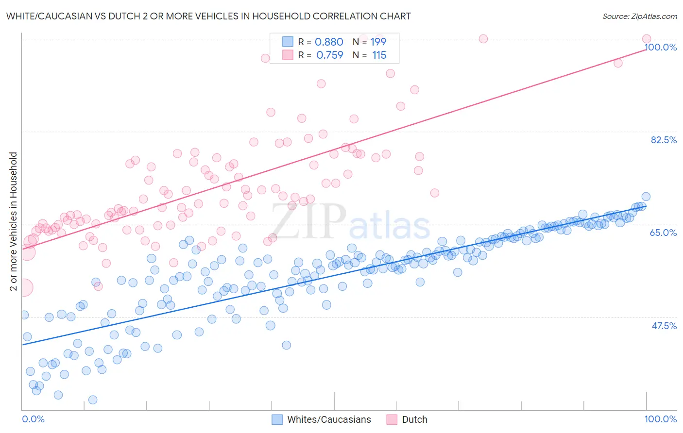 White/Caucasian vs Dutch 2 or more Vehicles in Household