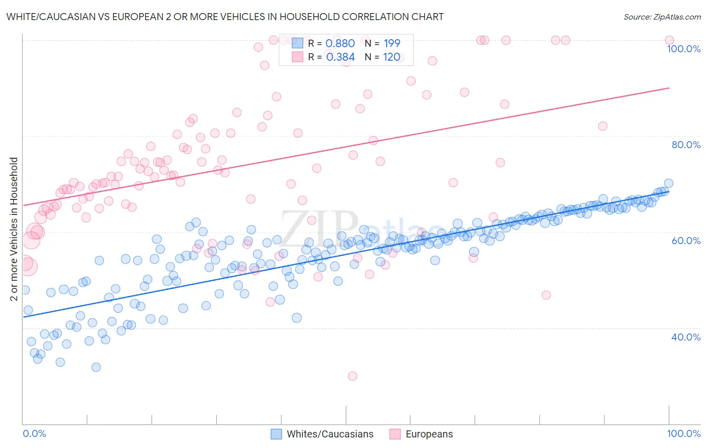 White/Caucasian vs European 2 or more Vehicles in Household