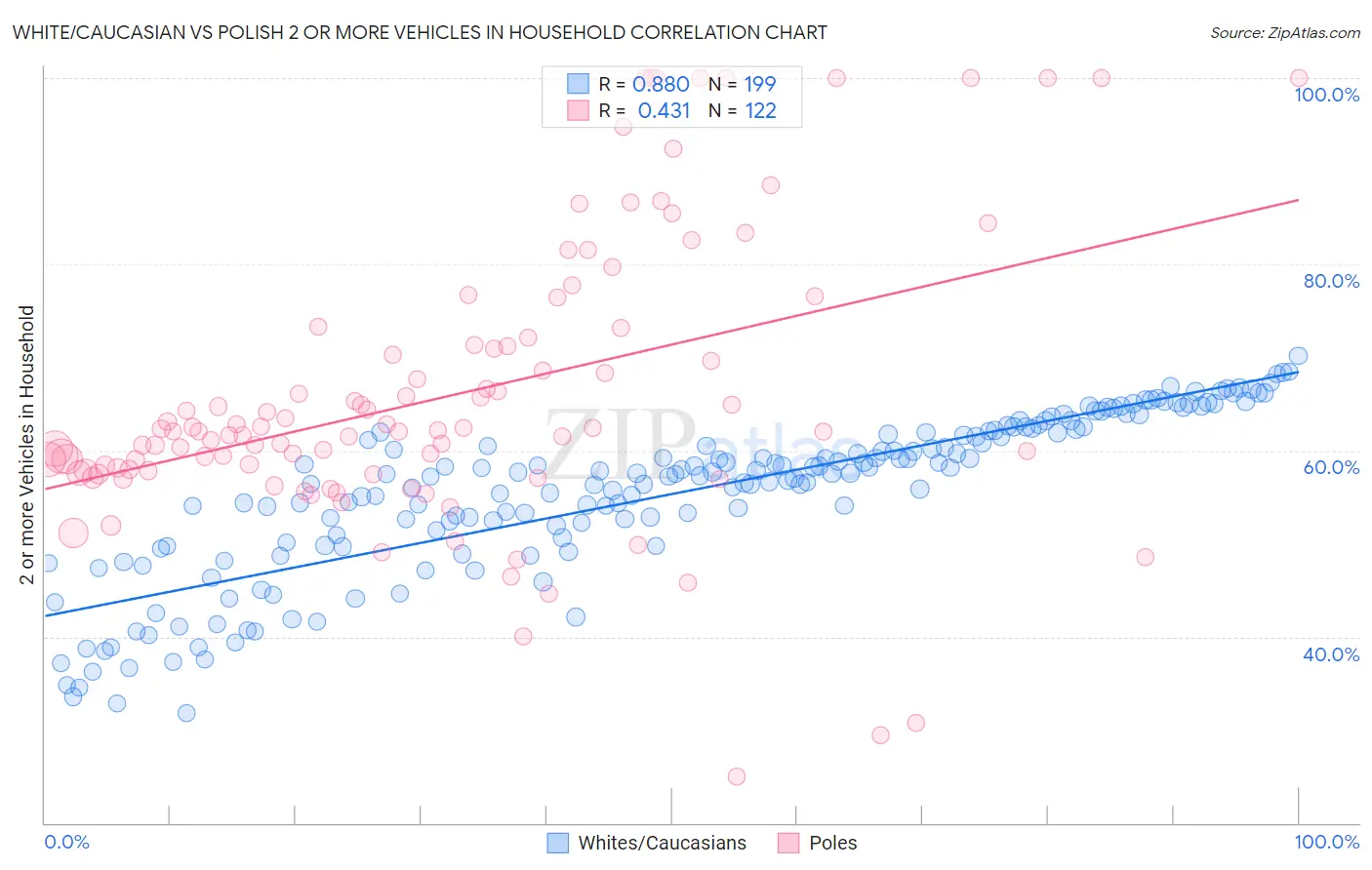 White/Caucasian vs Polish 2 or more Vehicles in Household