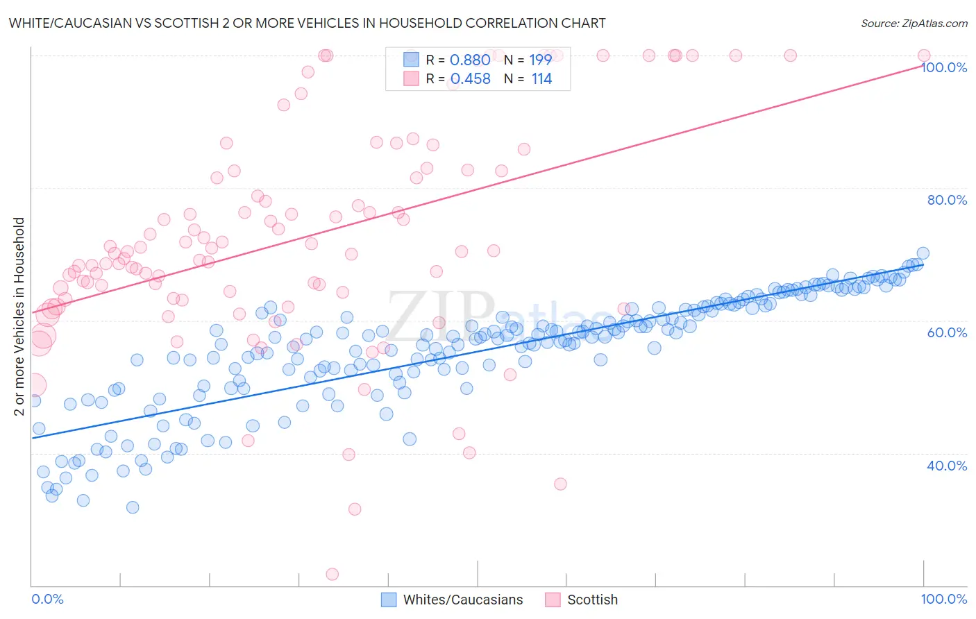 White/Caucasian vs Scottish 2 or more Vehicles in Household