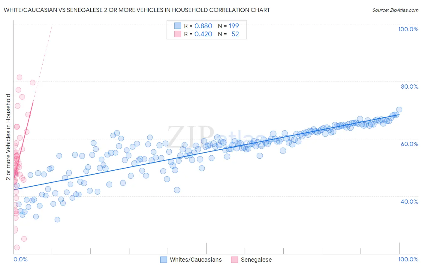 White/Caucasian vs Senegalese 2 or more Vehicles in Household