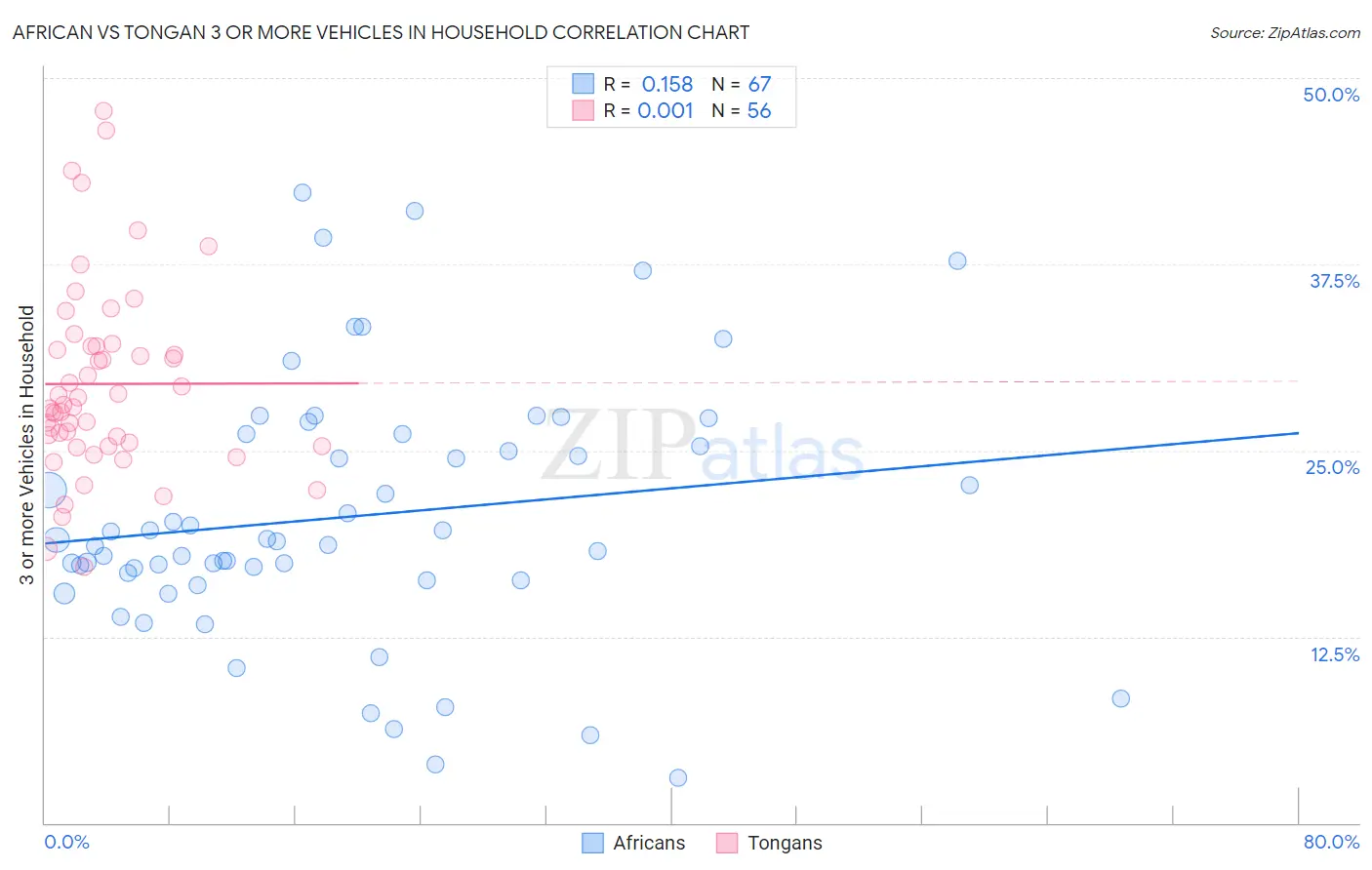 African vs Tongan 3 or more Vehicles in Household