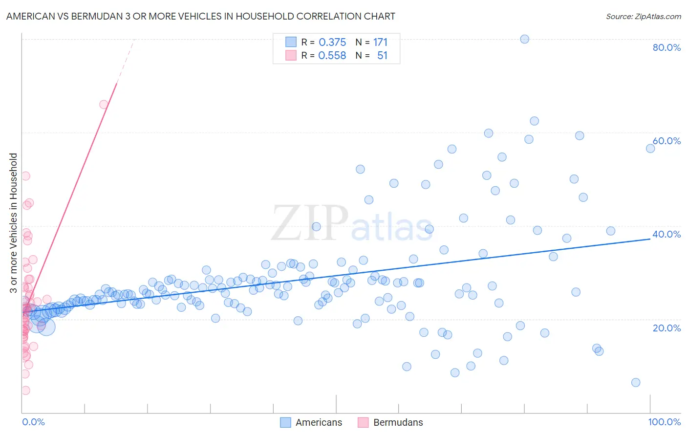 American vs Bermudan 3 or more Vehicles in Household