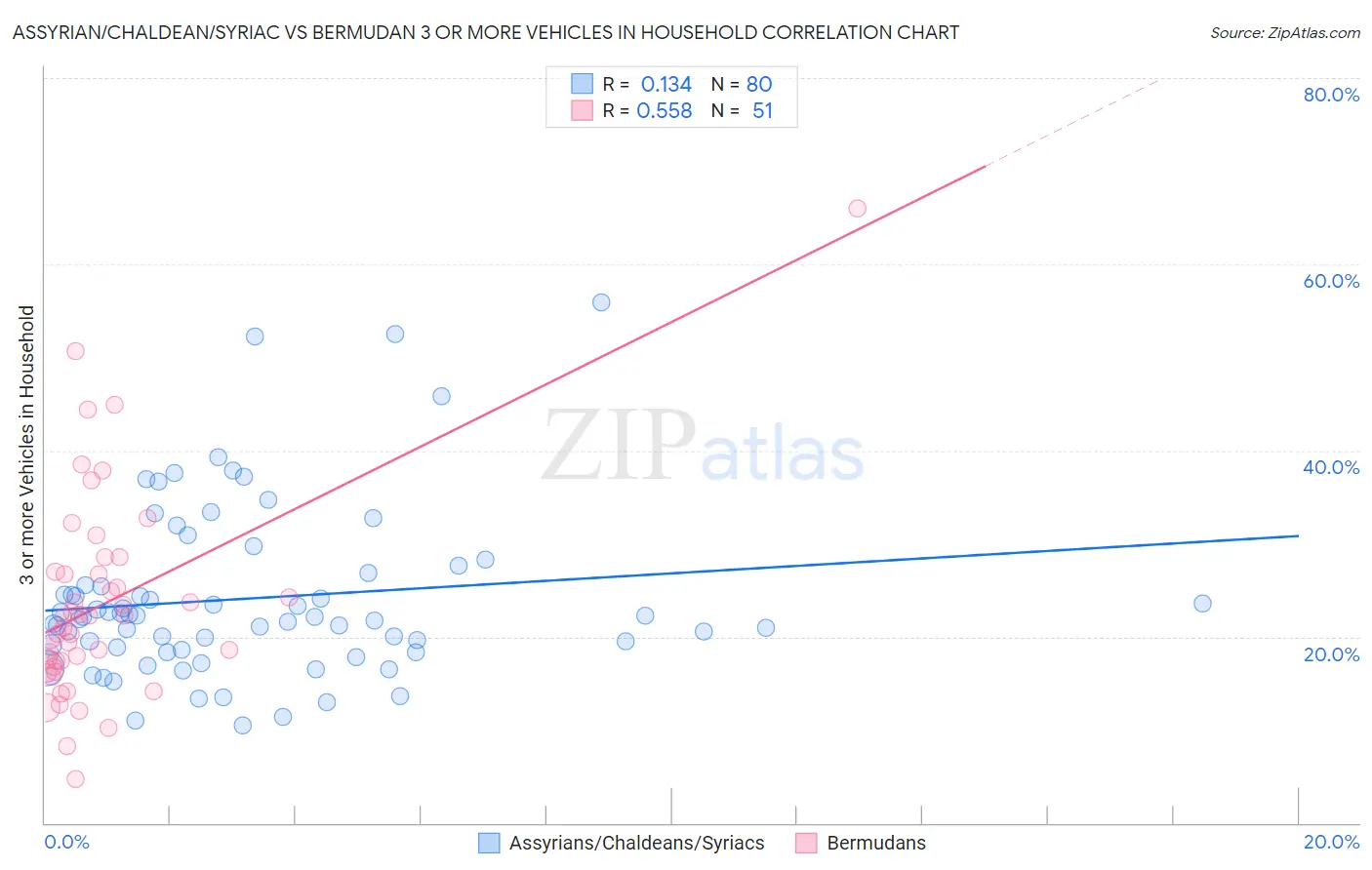 Assyrian/Chaldean/Syriac vs Bermudan 3 or more Vehicles in Household