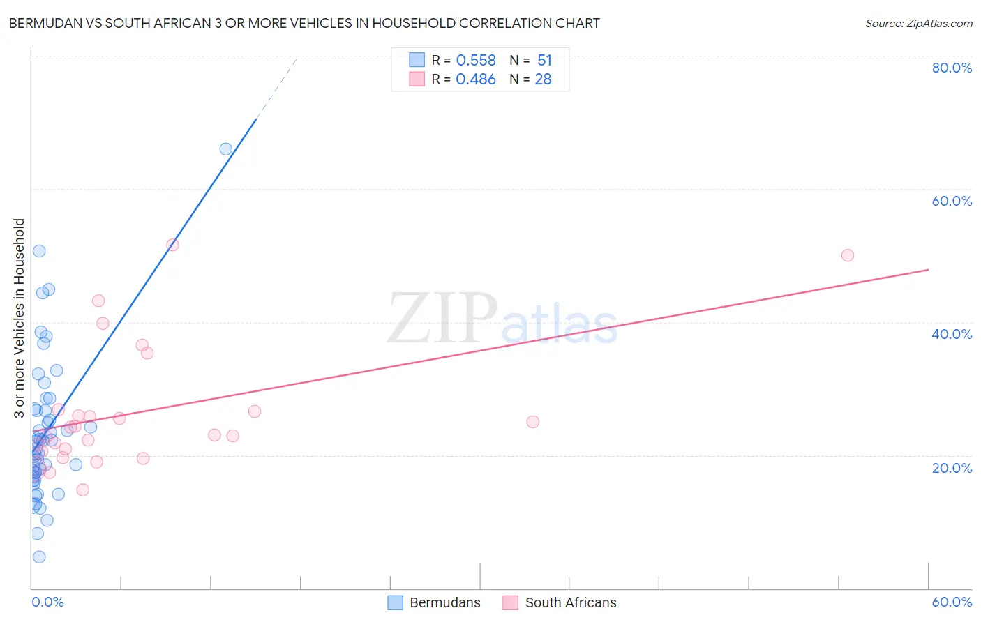 Bermudan vs South African 3 or more Vehicles in Household