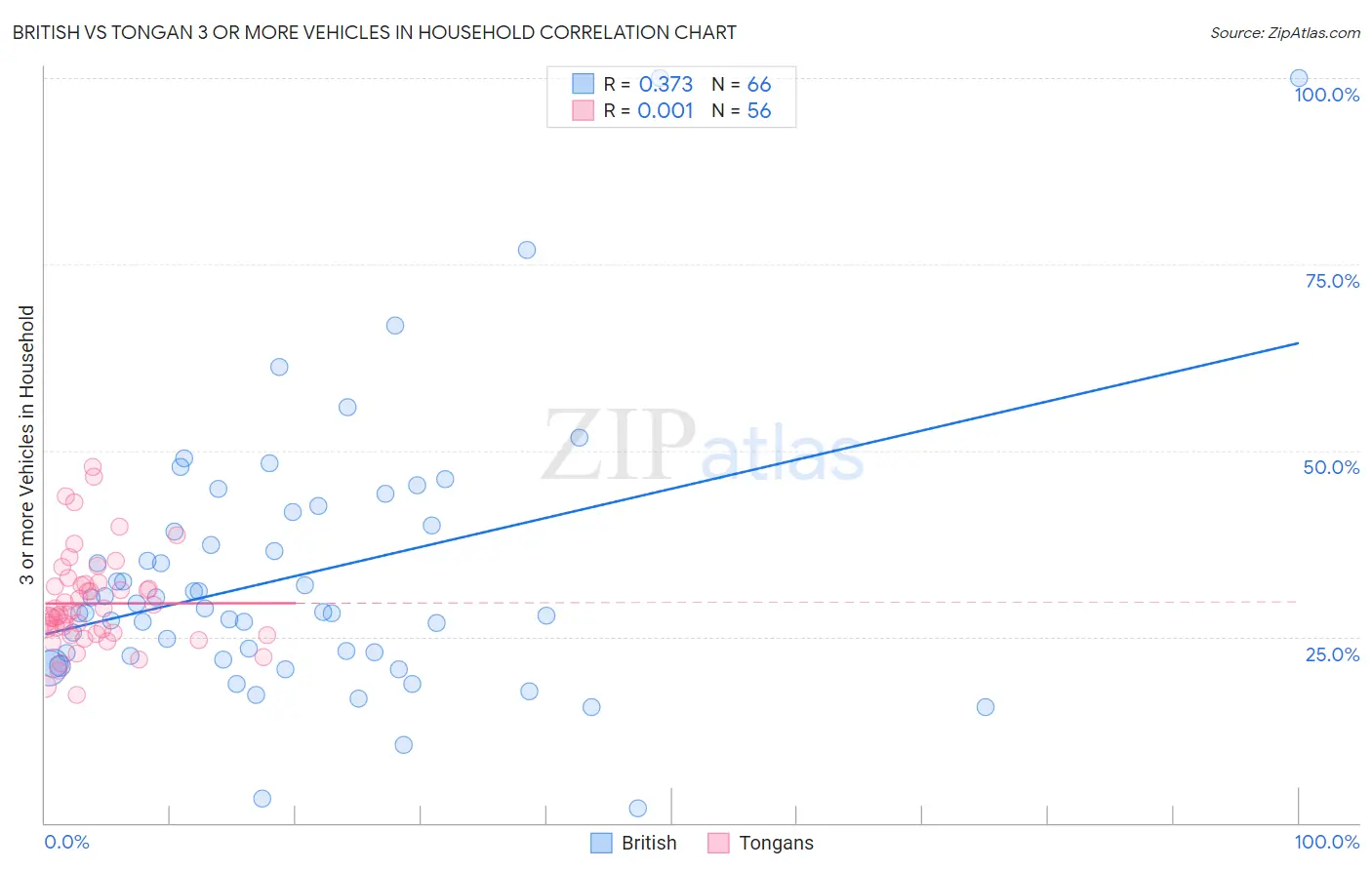 British vs Tongan 3 or more Vehicles in Household