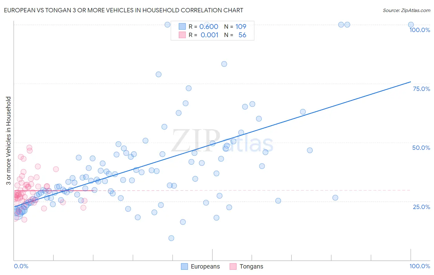 European vs Tongan 3 or more Vehicles in Household