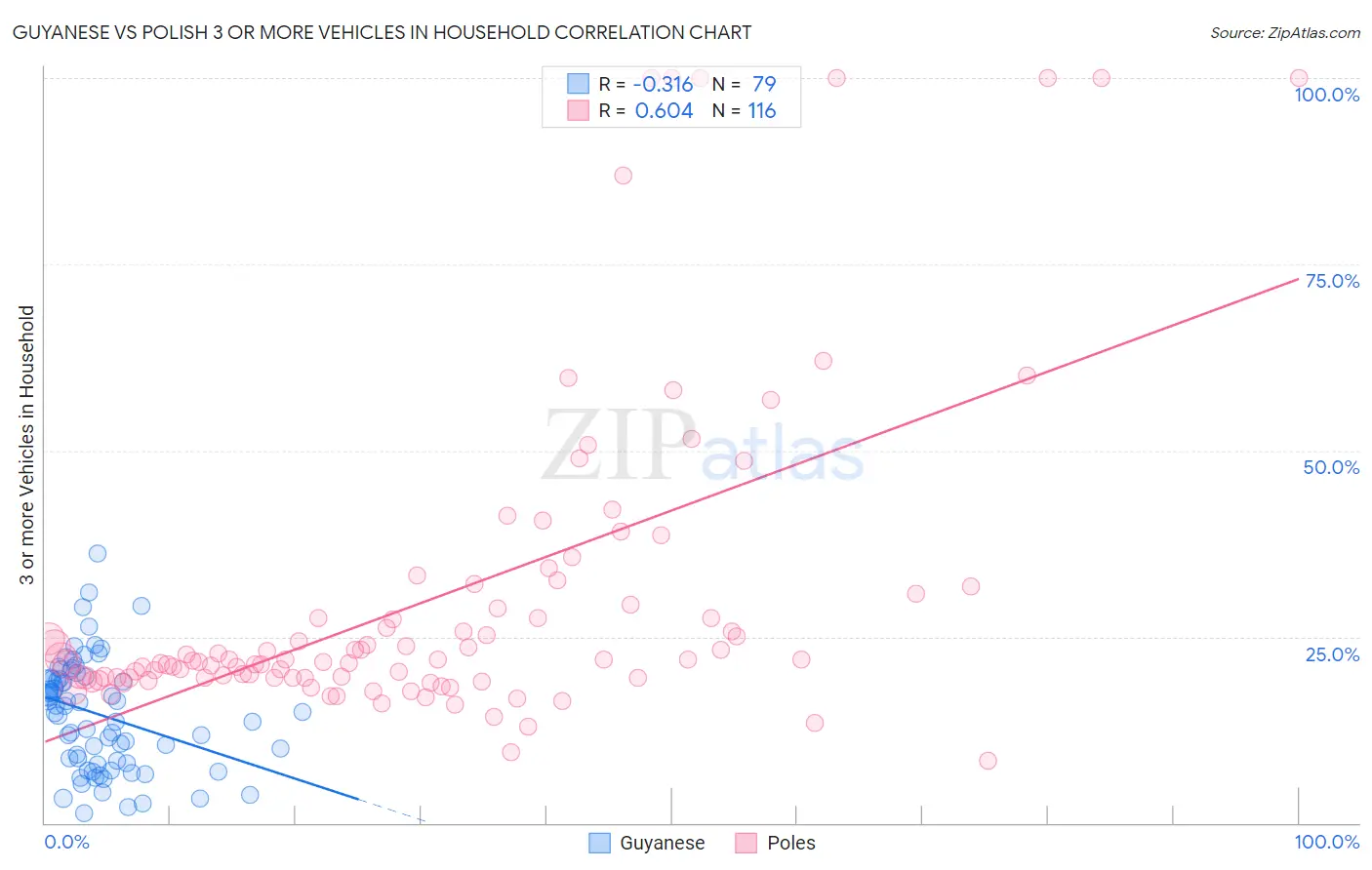 Guyanese vs Polish 3 or more Vehicles in Household
