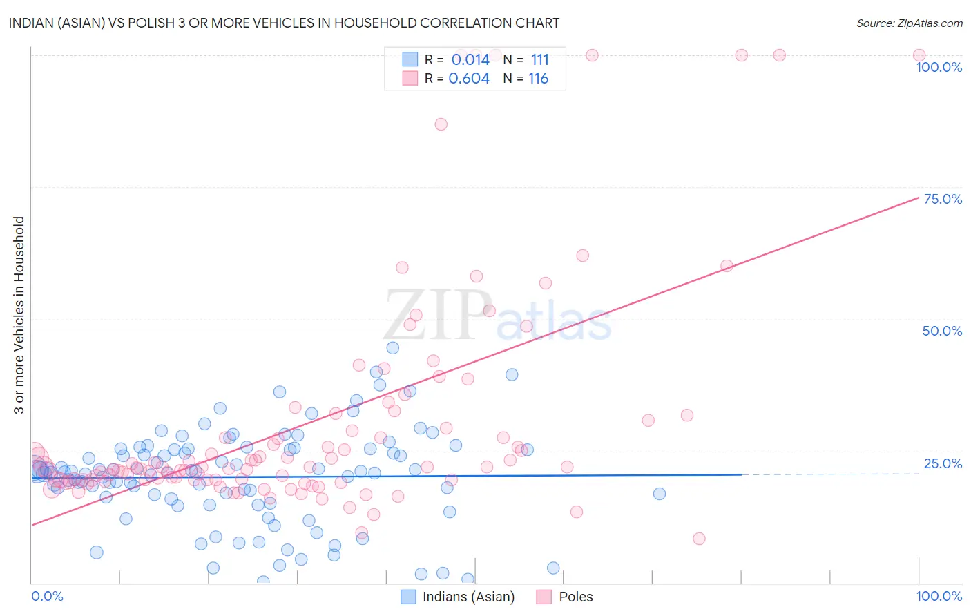 Indian (Asian) vs Polish 3 or more Vehicles in Household