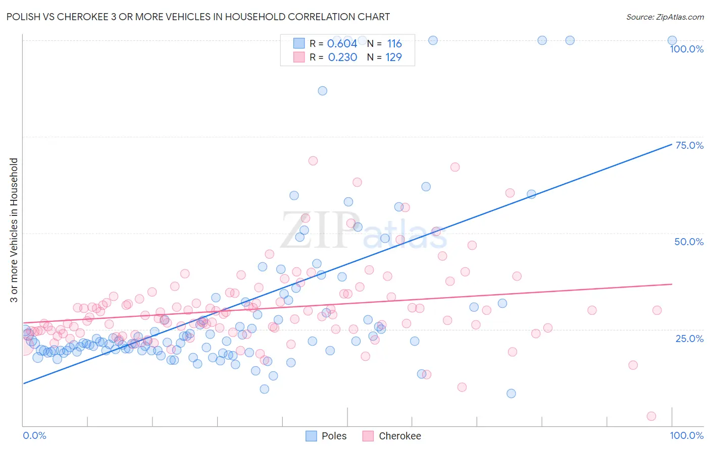 Polish vs Cherokee 3 or more Vehicles in Household
