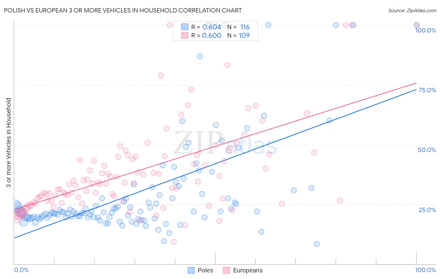 Polish vs European 3 or more Vehicles in Household