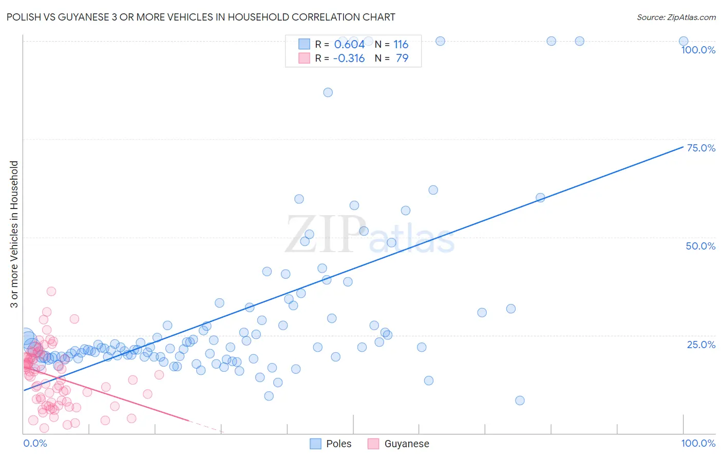 Polish vs Guyanese 3 or more Vehicles in Household