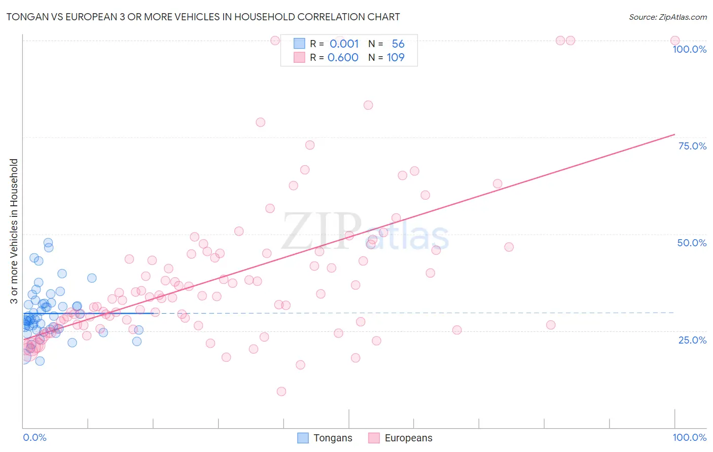 Tongan vs European 3 or more Vehicles in Household