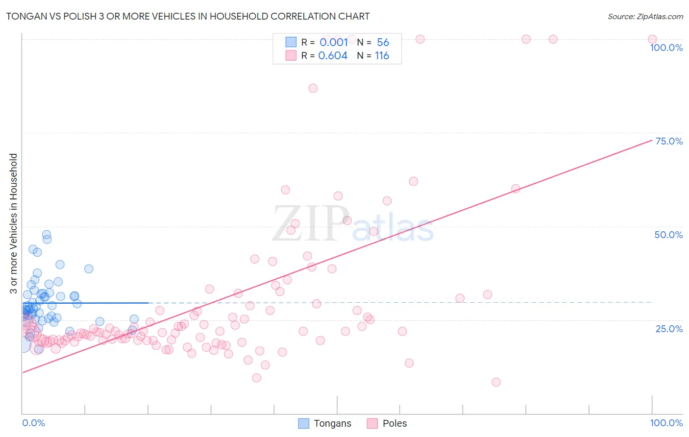 Tongan vs Polish 3 or more Vehicles in Household