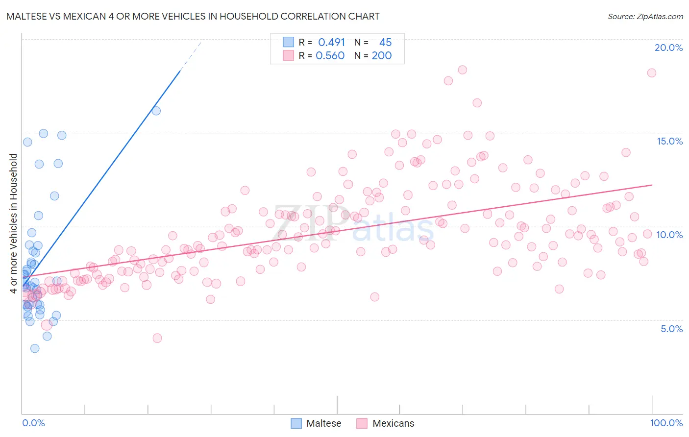 Maltese vs Mexican 4 or more Vehicles in Household