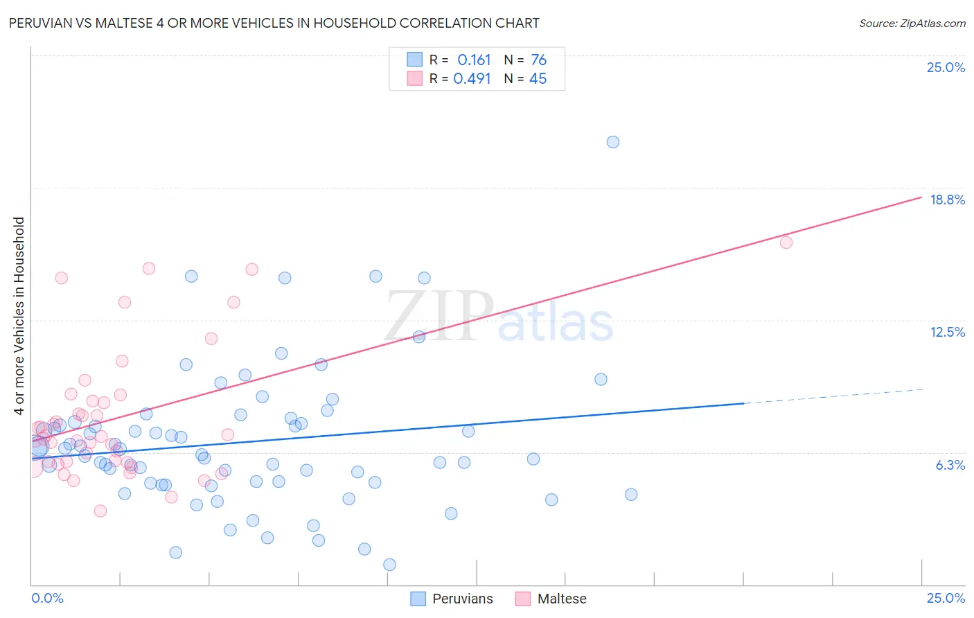 Peruvian vs Maltese 4 or more Vehicles in Household