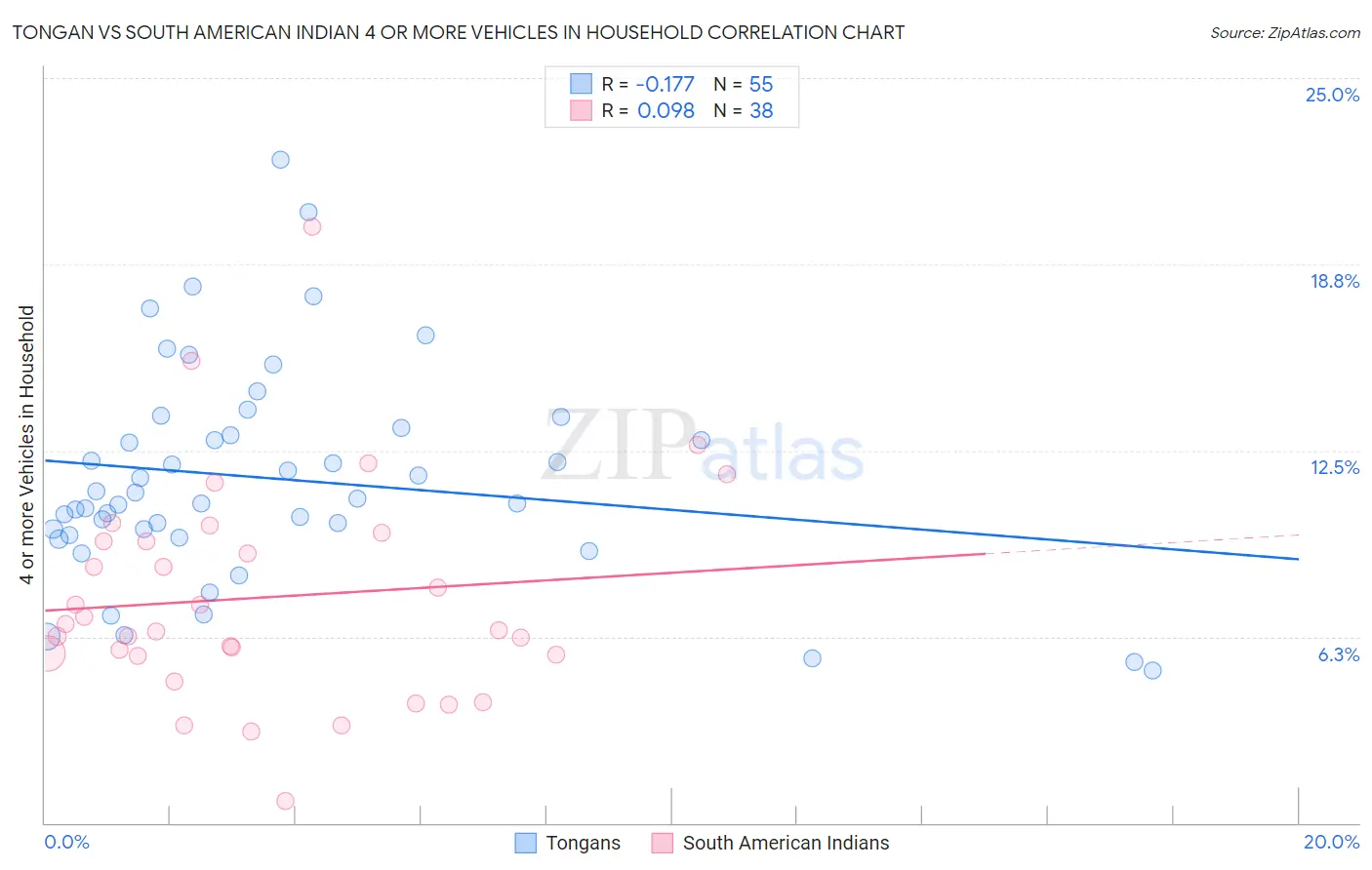 Tongan vs South American Indian 4 or more Vehicles in Household