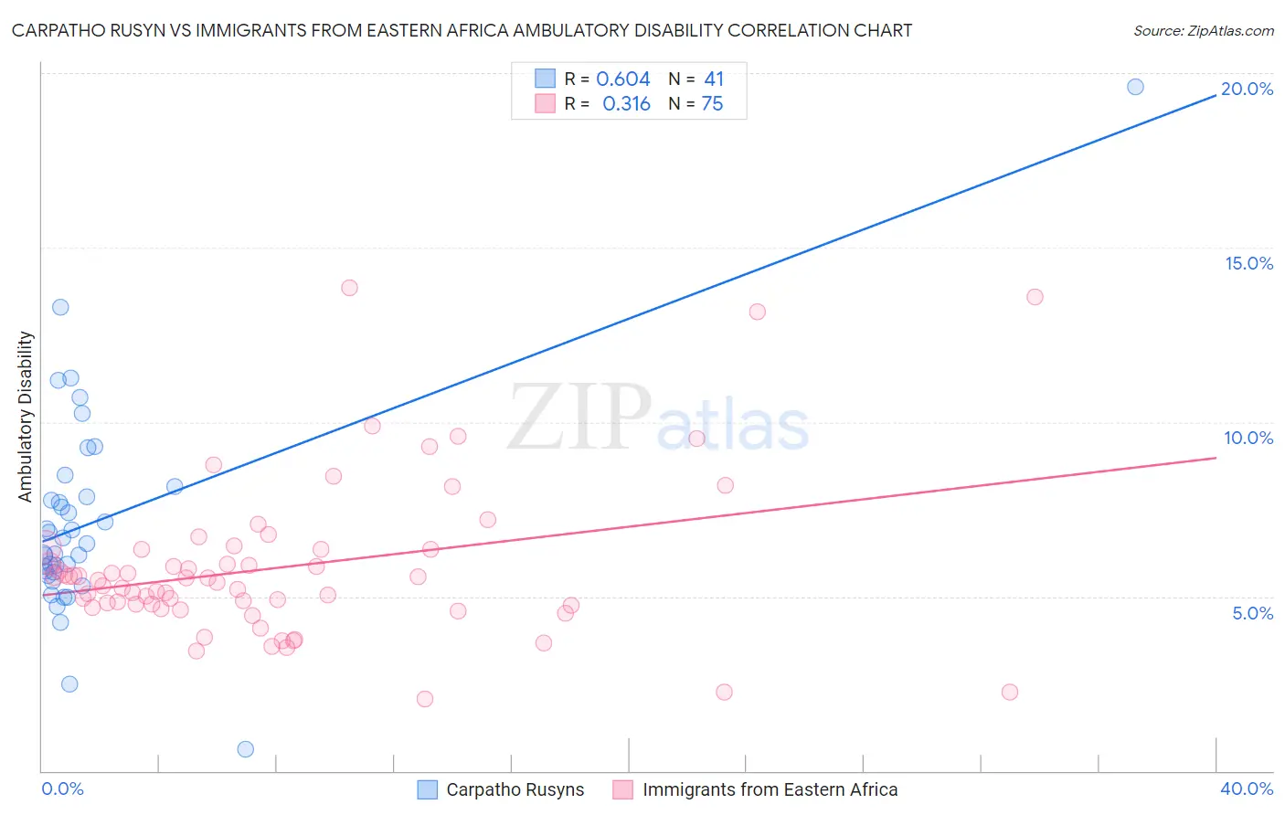 Carpatho Rusyn vs Immigrants from Eastern Africa Ambulatory Disability