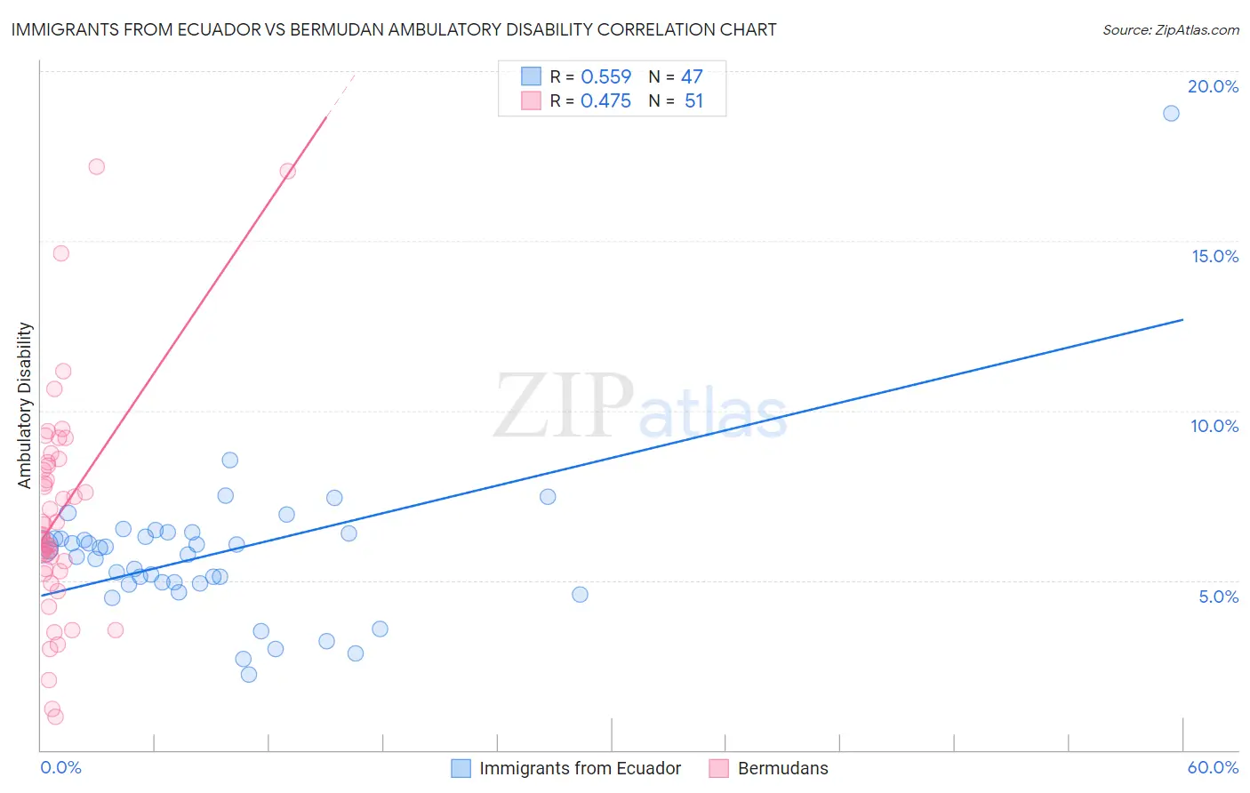 Immigrants from Ecuador vs Bermudan Ambulatory Disability