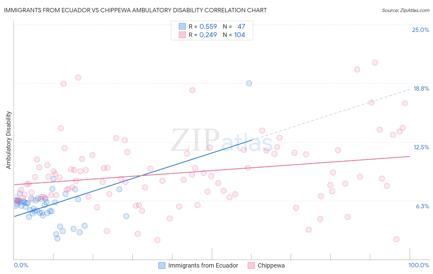 Immigrants from Ecuador vs Chippewa Ambulatory Disability