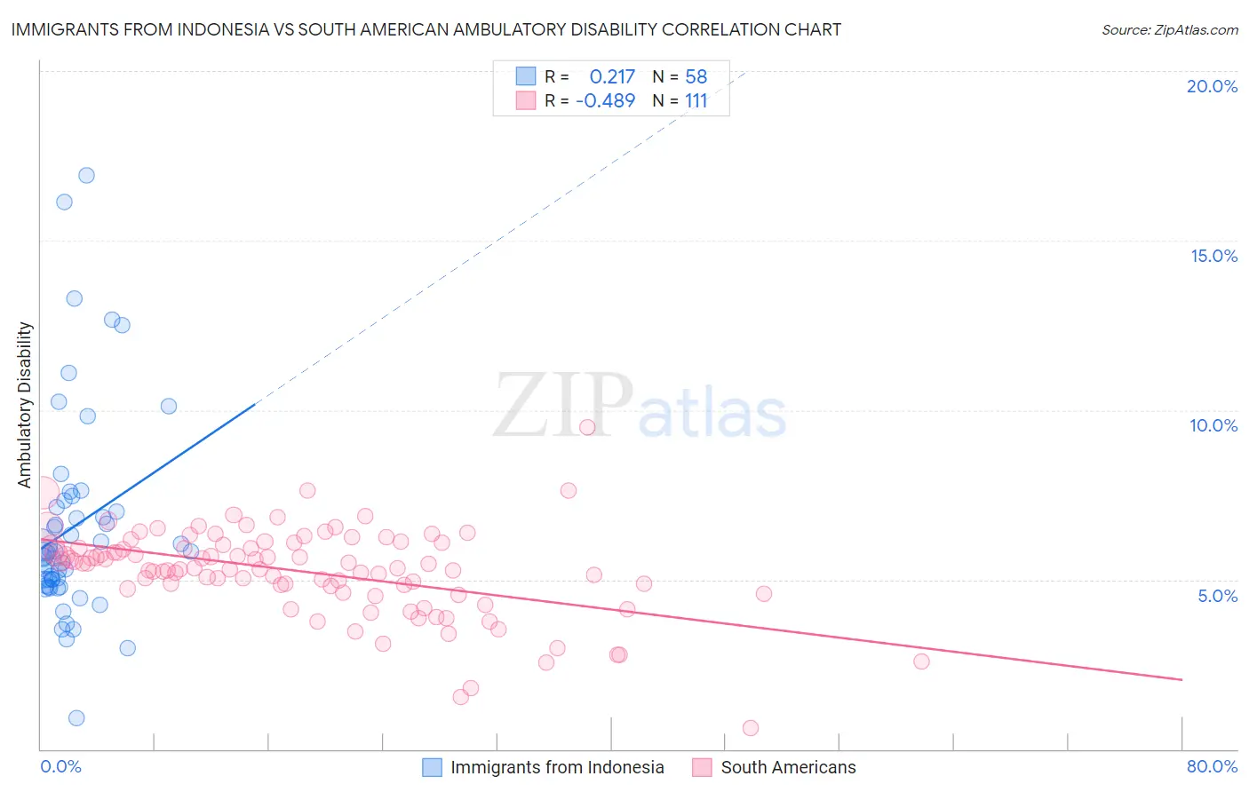 Immigrants from Indonesia vs South American Ambulatory Disability