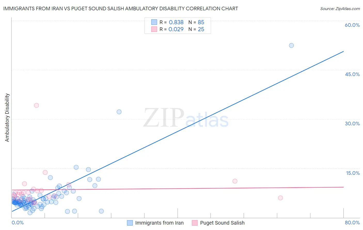 Immigrants from Iran vs Puget Sound Salish Ambulatory Disability