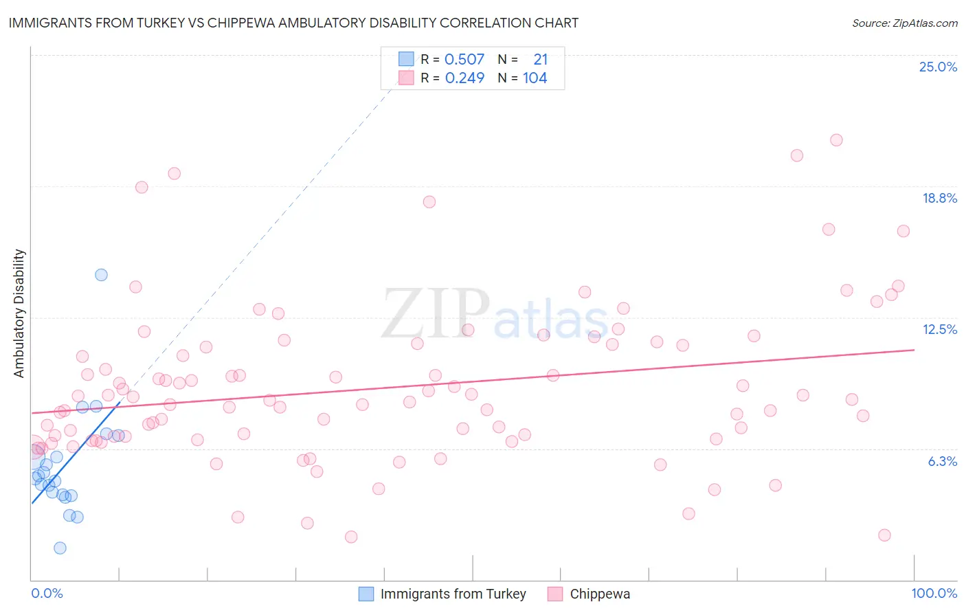Immigrants from Turkey vs Chippewa Ambulatory Disability