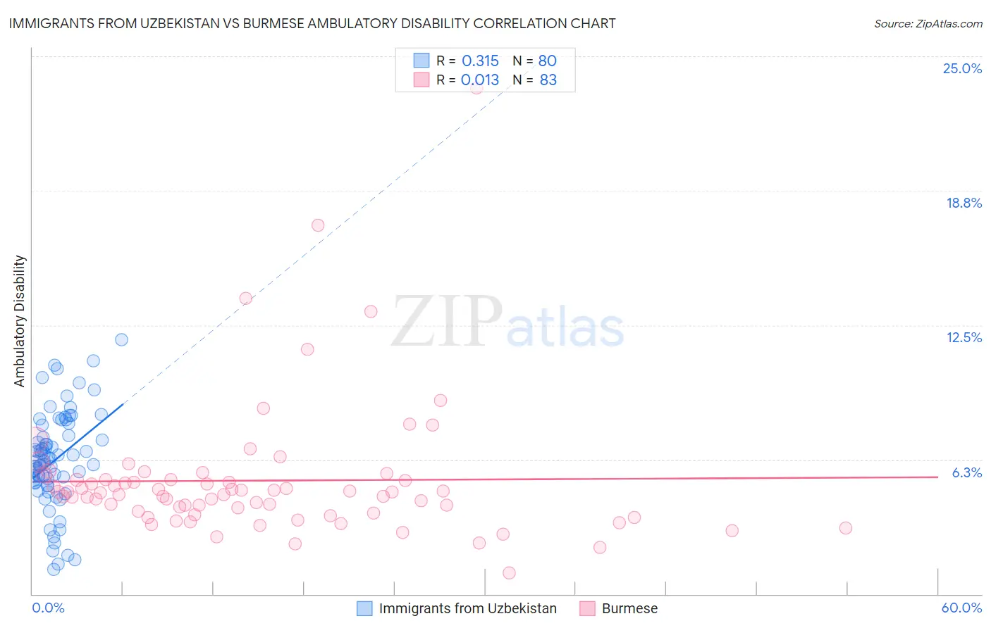 Immigrants from Uzbekistan vs Burmese Ambulatory Disability