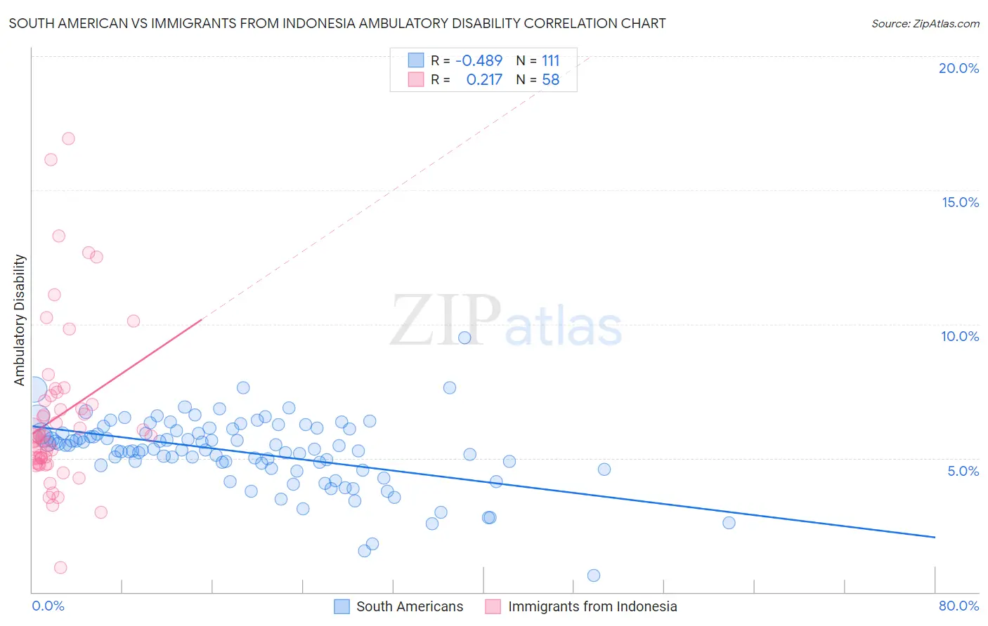 South American vs Immigrants from Indonesia Ambulatory Disability